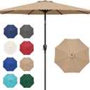 Simple Deluxe 9FT Outdoor Patio Umbrella Table Market Umbrella with Push Button Tilt and Crank, 8 Sturdy Ribs, UV Protection Waterproof for Garden, Lawn, Deck, Backyard, Pool,Tan
