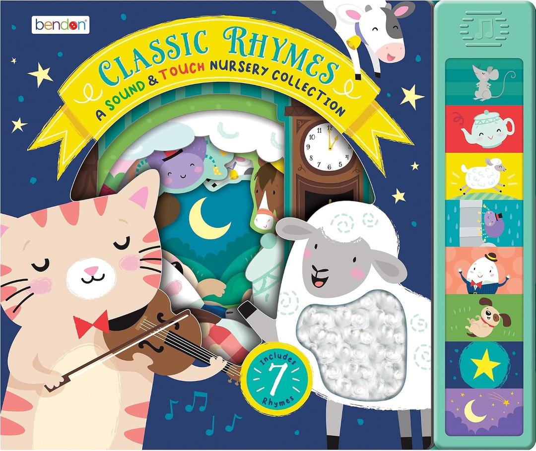 Bendon Classic Nursery Rhymes Sound Book | 7 Sound Buttons, Touch-and-Feel Fabric - Interactive Read Listen Play for Kids Ages 3+