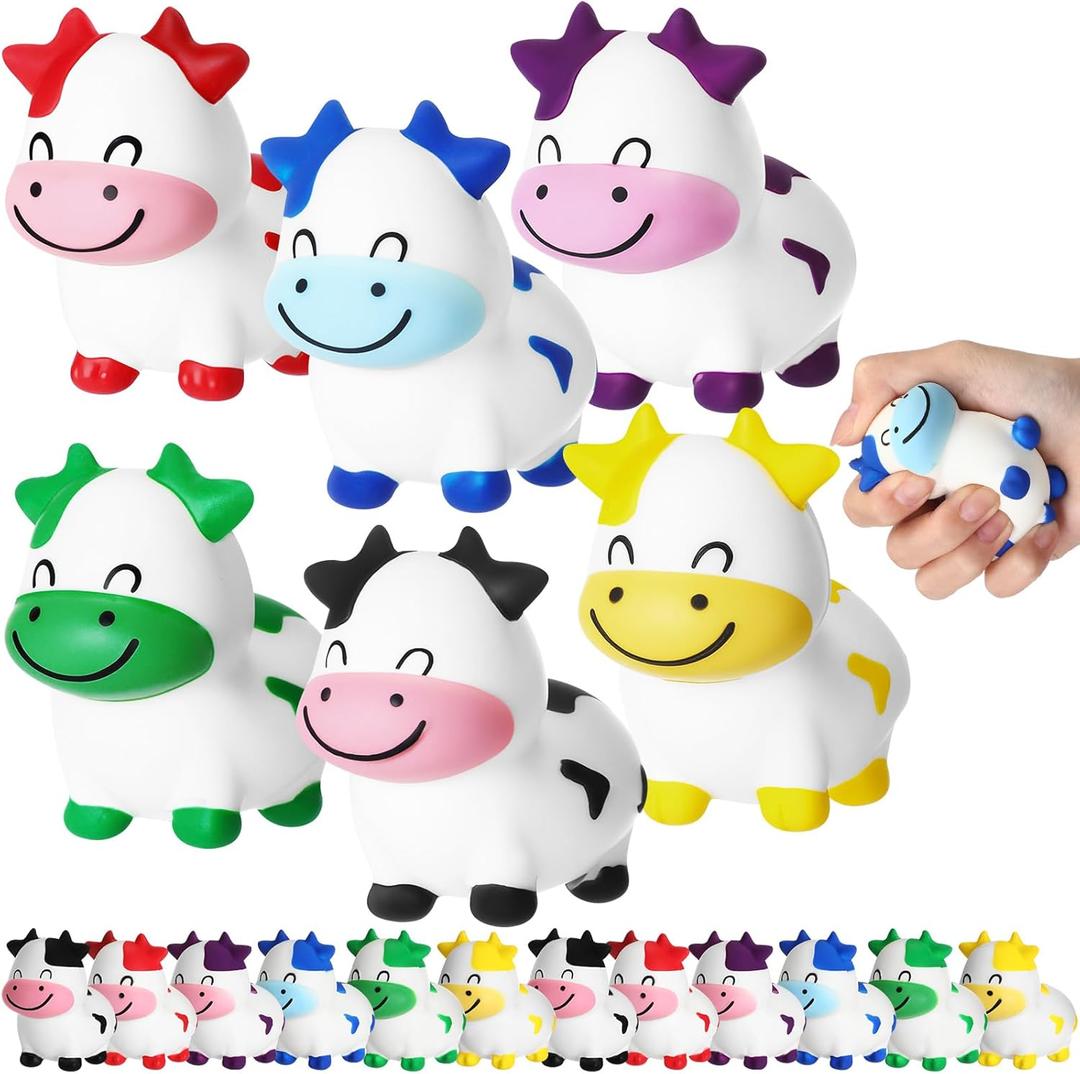 Wettarn 12 Pcs Cows Party Favors Cows Foam Stress Toy Fidget Toy Bulk Cute Farm Animal Party Favors Gift Supplies for Classroom Reward Bathtub Beach Pool Mental Stimulation