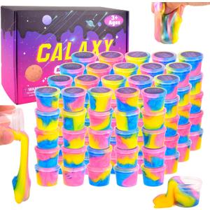 102 Pack Bulk Galaxy Slime Kit, Party Favors for Kids Slime Cup Bulk DIY Stress Relief Putty Toy Stretchy & Non-Sticky Birthday Goodie Bag Stuffer Classroom Reward for Girls Boys