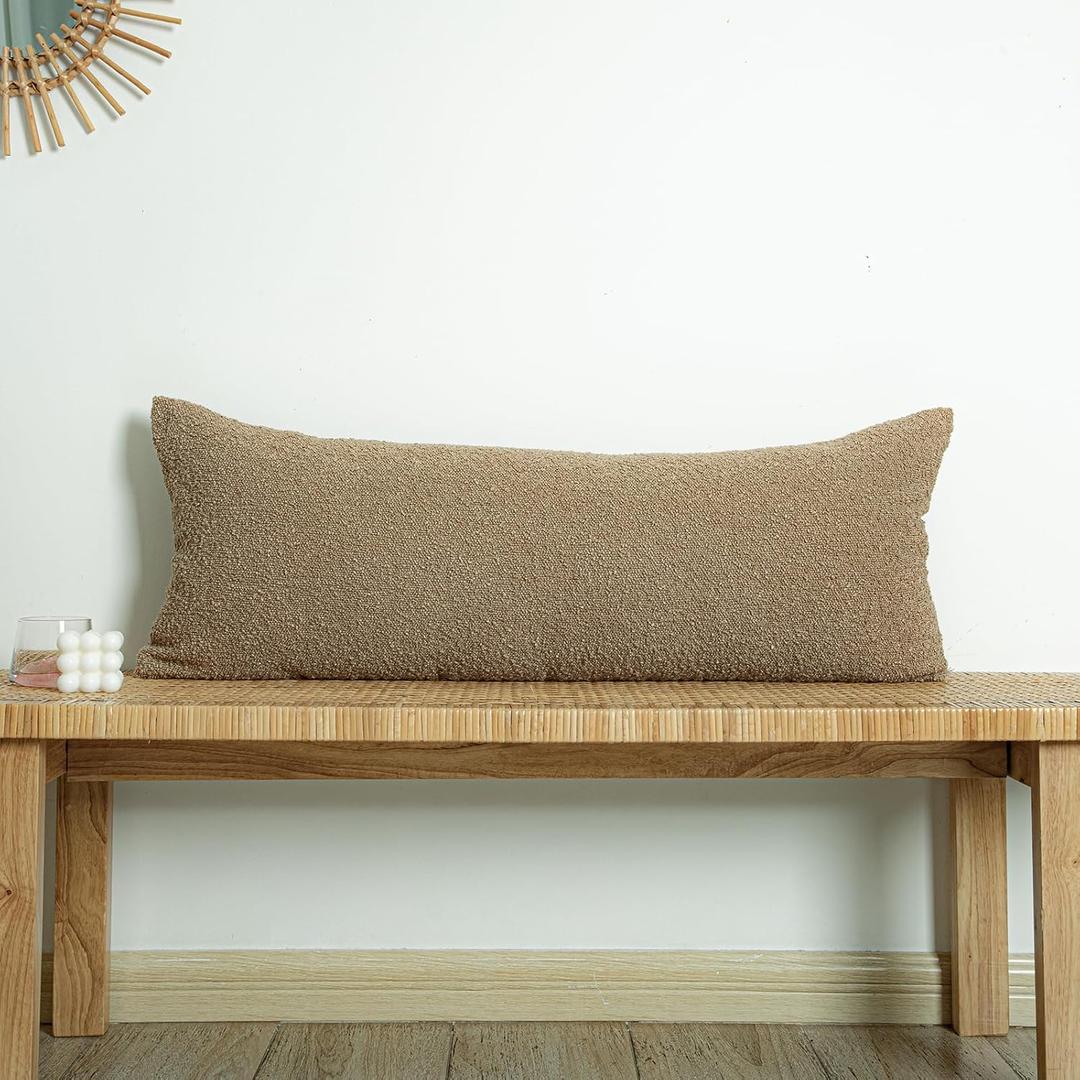 Boucle Lumbar Pillow Cover 14x36 inch, Brown Textured Throw Pillow Cover Cushion Case for Sofa Bed Couch Living Room, Pack of 1 (Cover Only)