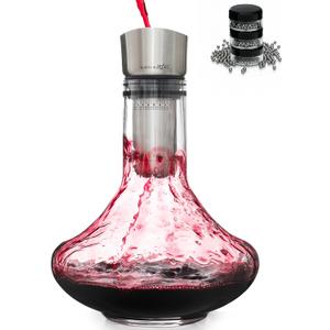 Gusto Nostro Crystal Wine Decanter with Aerator Pourer - Premium Hand-blown Lead-free Glass Wine Decanter Set for Red Wines - Carafe with Lid Filter for Smooth Pouring - Stainless Steel Spout Included