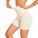 SUNVENO High-Waist Tummy Control Flat-Hem Shorts – Postpartum Shapewear, No-Roll Waistband, Slimming & Invisible Under Clothes Beige, Size: L