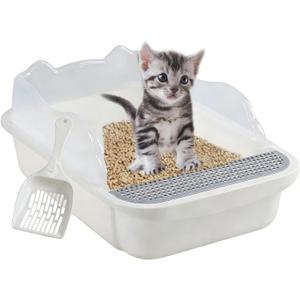 kathson Open Cat Litter Box with High Side,Anti-Splashing Cats Litter Pan,Kitten Toilet with Litter Sifting Scoop,Semi-Enclosed Removable Kittens Litter for Boxes Easy to Clean No Odor 11177 inches
