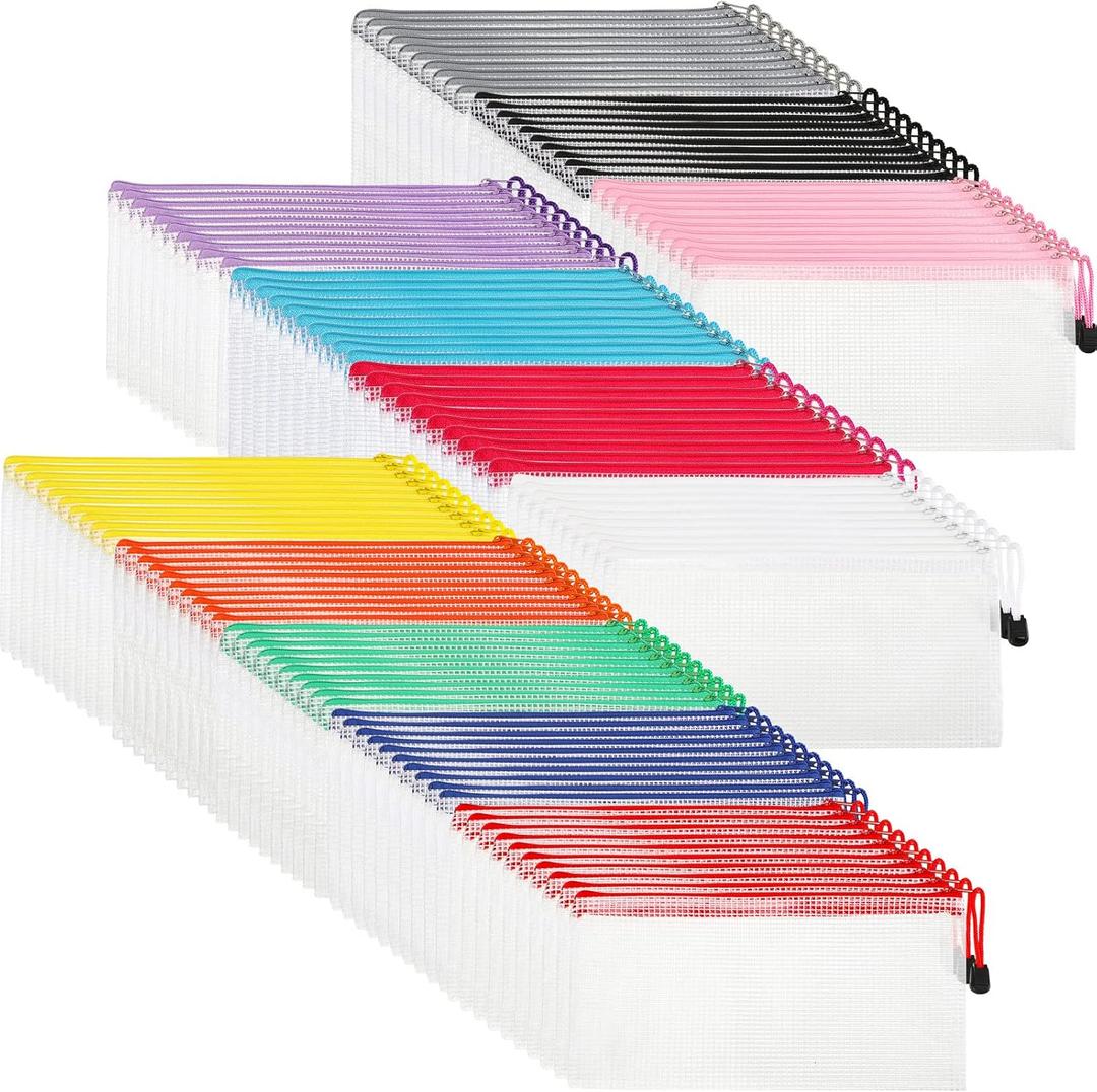 Sherr 120 Pcs Mesh Zipper Pouch Bulk Small Pencil Bags Waterproof Mesh Bags with Zipper PVC Document Pouch for School Office Travel(White)
