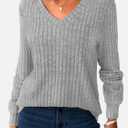 NORACORA V Neck Long Sleeve Shirts for Women Casual Fall Fashiion Tops Lightweight Tunic Sweaters Trendy 2025 (Gray, L)