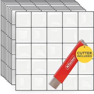 XFasten Square Peel and Stick Tiles - 10pcs 12' x 12' White Kitchen and Bathroom Backsplash