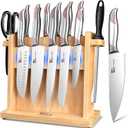 Japanese Knives Set for Kitchen, Magnetic Knife Set with Block and Sharpener, Stainless Steel Knife Set as Gift for Couple, Wedding, Women or Mom with Gift Box, 14 PCS Red Dot