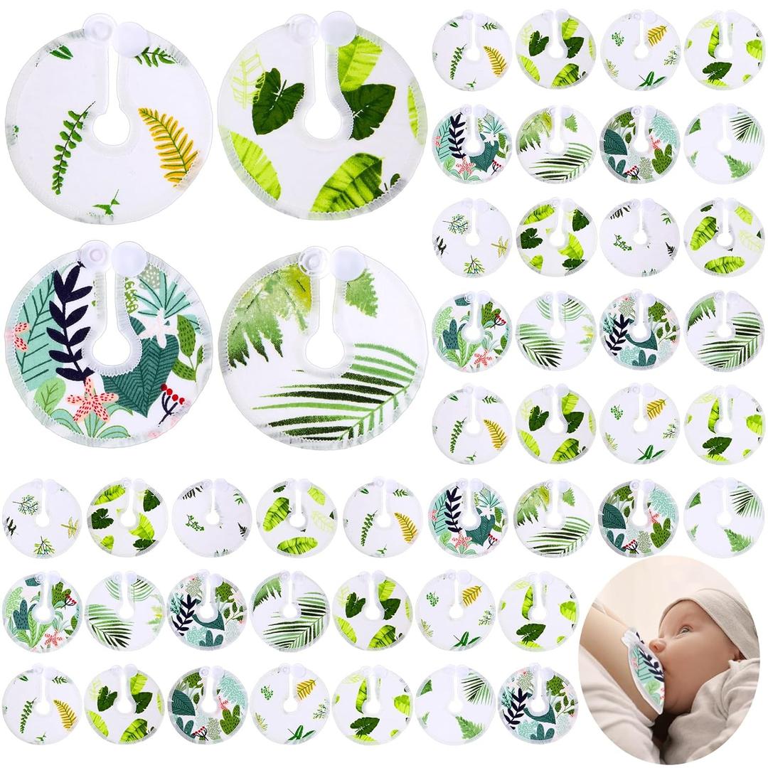48 Pcs Gtube Button Covers Feeding Tube Pads Holder Abdominal Reusable Accessories Peg Tube Soft Absorbent Breast Feeding Pads Breastfeeding Support Nursing Care Stay Dry(Green Leaf)