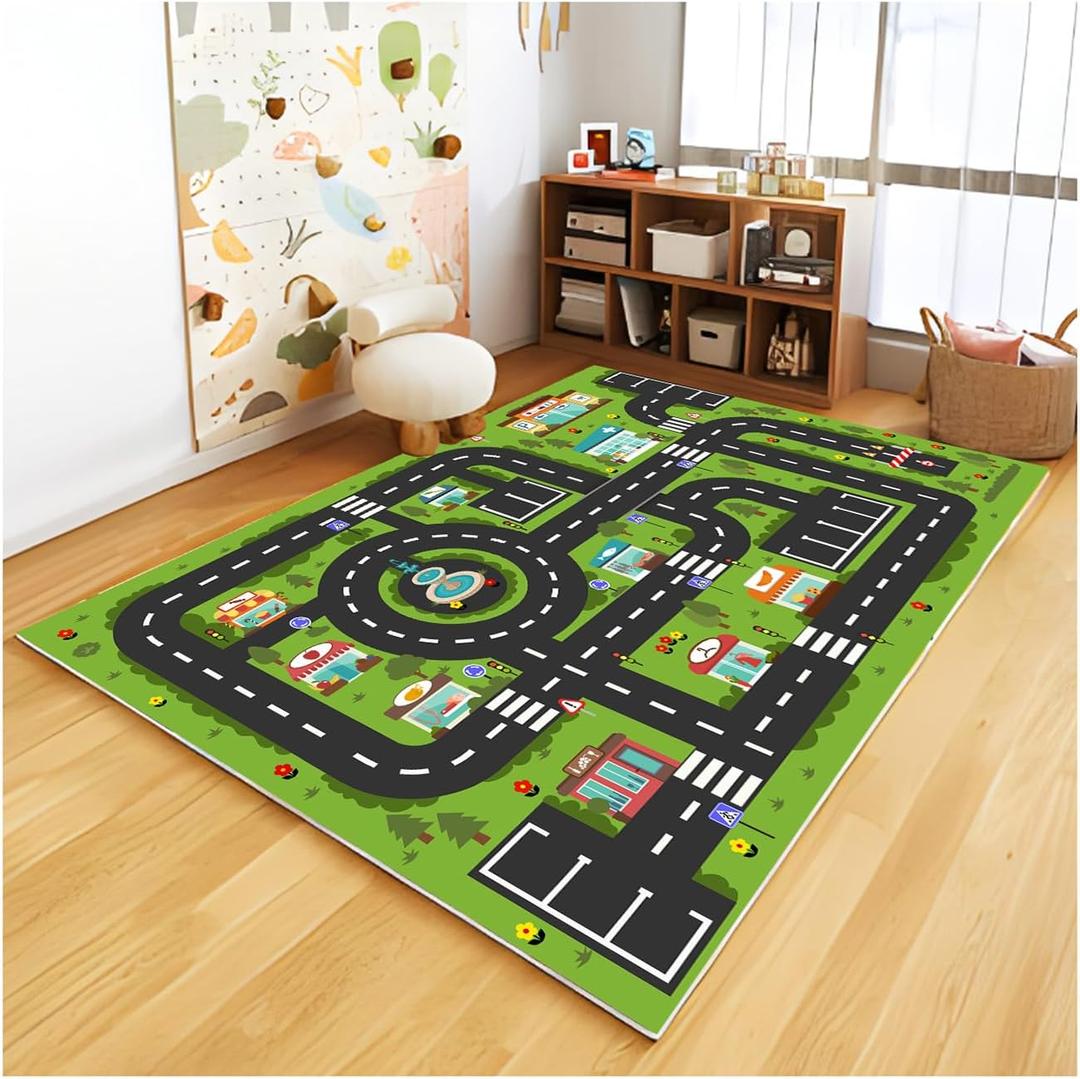 Analog ABC Kids Rug Playroom Car Play Mat City Life Road Rug for Cars Fun City Map for Carpet for Bedroom Boys (31 * 47 inches, Gorgeous City) (2'7" x 3'11" (Star))