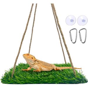 FlidRunest Large Green Bearded Dragon Hammock, Soft Bearded Dragon Hammock Swing Bed, Reptile Lounger Terrarium Hanging Hammock for Hermit Crab, Bearded Dragon, Lizard