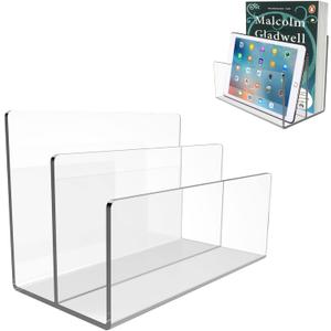 Boloyo Acrylic File Holder,1PC 2 Sections Clear File Organizer Mail Letter Sorter Desktop Folder Holder for Home Office School Envelope Bill Filling Paper Document