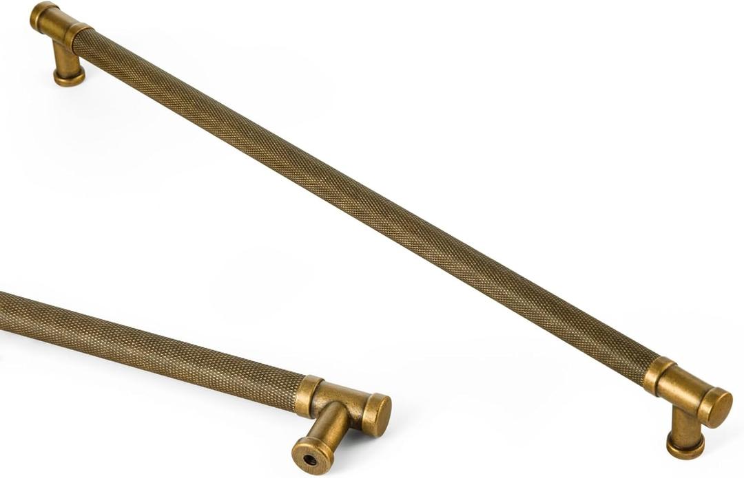 Goo-Ki 6 Pack Knurled Cabinet Pulls Antique Brass Drawer Pull, 12.6 Inch c-c Knurled Vintage Brass Dresser Pulls Bar Cabinet Handles Kitchen Appliance Hardware
