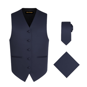 Oliver George 3pc Men's Solid Formal Waistcoat Tuxedo Dress Vest Necktie Handkerchief Set For Suit or Tuxedo, XXL