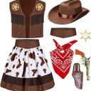 Halloween Cowgirl Costume for Girls, Kids Western Costume, Cowgirl Outfit with Hat for Toddler Cosplay M