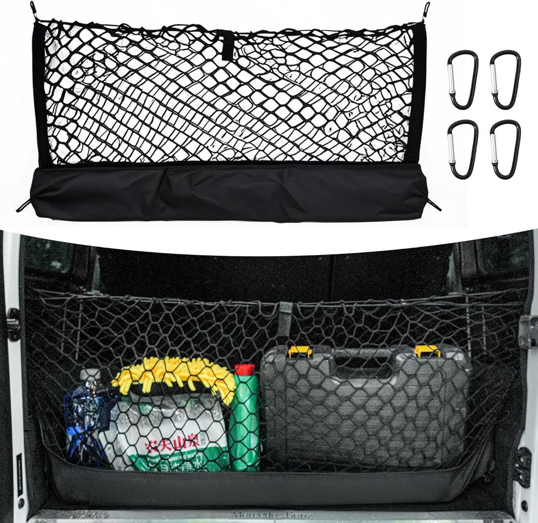 Envelope Style Cargo Net 51"x17.7", Universal Automotive Truck Bed Cargo Net with Storage Bag - Heavy Duty Carabiners - Upgraded 4.5mm Bungee