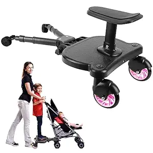 2024 New-Universal Stroller Board Buggy Board with Detachable Seat, 2in1 Sit and Stand Stroller Glider Board for Most Strollers, Holds Children Up to 55 LBs City Mini Stroller Standing Board (Pink)
