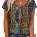 WIHOLL Womens Summer Tops Cap Short Sleeve Shirts Button Down Blouses U Neck T Shirts Fashion Clothing (Large)