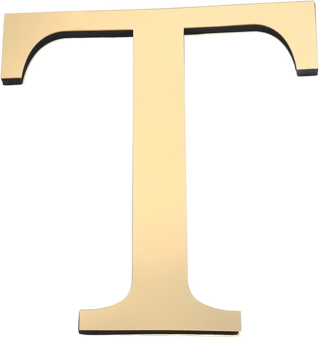 PATIKIL 7.87 Inch 3D Acrylic Alphabet Mirror Wall Stickers Letter t Self-Adhesive Home Decor Letter Sign Art Sticker Decal for DIY Home Decoration Light Gold