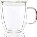 Insulated Espresso Cups - 16 oz Double Wall Glass Mugs With Handle and Lid - Cold & Heat Resistant - Perfect for Coffee, Tea, Milk, Wine