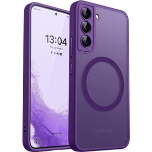 CANSHN Designed for Samsung Galaxy S22 Case [Full Camera Protection] [Compatible with MagSafe] Translucent Matte Shockproof Protective Phone Cover 6.1 Inch - Deep Purple