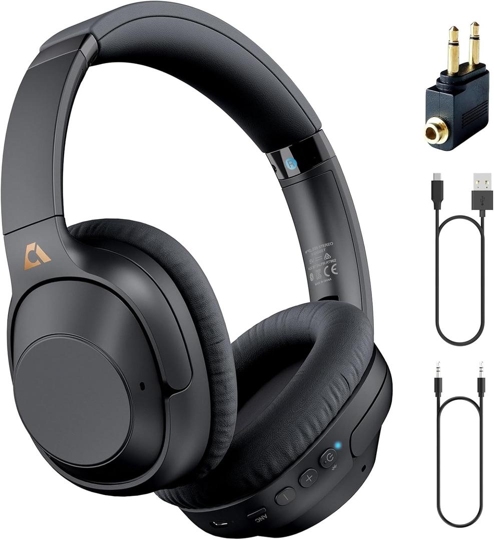 YMOO Bluetooth 5.2 Hybrid Active Noise Cancelling Headphones for Airplane Travel, Wired and Wireless ANC Headphones, 75H Playtime Over Ear Headphone, Bluetooth Headset with Mic for Adults (Y7)