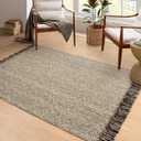 Collive 4x6 Area Rug, Natural/Black Woven Cotton Washable Modern Bedroom Rugs, Boho Dining Room Door Rug Carpet with Tassel for Living Room Nursery Room Office, Outdoor Rug for Patio Hallway Decor