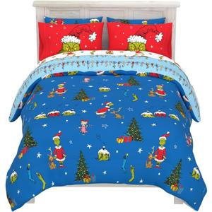 Franco Grinch by Dr. Seuss Holiday & Christmas Bedding Super Soft Comforter and Sheet Set with Sham, 7 Piece Queen Size (Official Dr. Seuss Product)