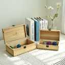 DECOR4SEASON Decorative Storage Boxes with Hinged Lid, 2 Pcs Memory Box for Keepsakes, Wooden Treasure Chest Box, Large Vintage Craft Box Trunk Basket for Men, Kids, Jewelry, (Linen Lid, White) (Natural Brown)