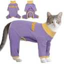 T'CHAQUE Sticky Hair Cat Clothes, Soft Cat Onesie Pajamas Long Sleeve Prevent Lost Hair, Kitten Surgery Recovery Suit, Anti-Shedding Shirt Outfit, Kitten Sweaters for Male & Female, Purple-M