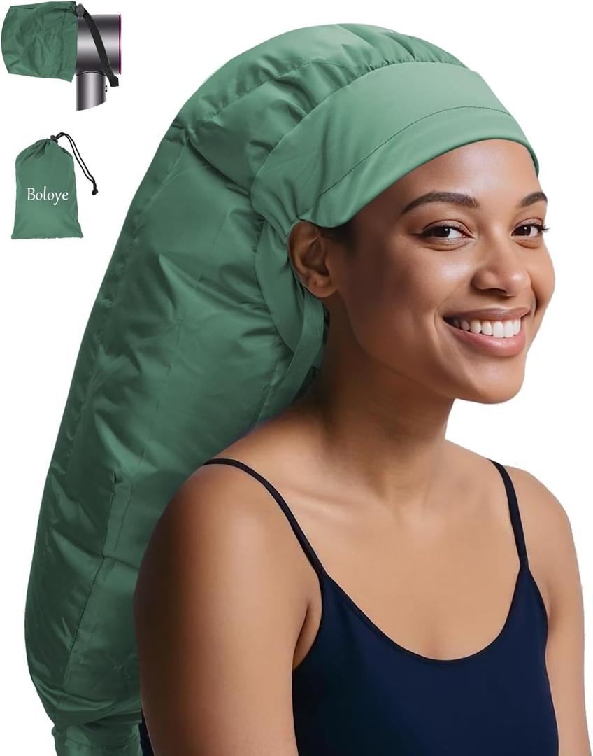 Boloye Hair Dryer Bonnet Attachment 28.5" XL Hooded Dryer Cap for Faster Drying & Deep Conditioning, Extra-Large Space Fits Thick, Curly Hair & Styling Tools (Green, Extra Large)