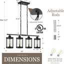 4-Light Kitchen Island Lighting, Black Linear Dining Room Light Fixtures with Clear Glass and Chain, Modern Farmhouse Chandelier Pendant Light for Kitchen Island Dining Room, OS-3014-4ISBK