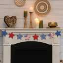 4th of July Patriotic Garland Decorations, Rustic Wooden Star Red White and Blue Garland Decor, Retro 4th of July Banner for Fireplace Mantel Wall Patriotic Party Home Decor (Star)