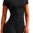 Womens Compression Workout Crop Tops Slim Fit Seamless Activewear Short Sleeve T Shirt Stretchy Breathable Gym Yoga Top (Black, S)