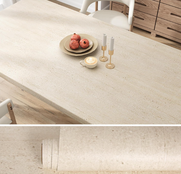 VEELIKE Cream Beige Granite Contact Paper for Countertops Waterproof Peel and Stick Matte Limestone Countertop Contact Paper 24''x118'' Self Adhesive Beige Marble Wallpaper for Kitchen Counter Top