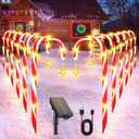 12 Pack Christmas Decorations Outdoor Solar Candy Cane Lights, Solar Christmas Pathway Lights with USB Charge, 10 Modes 72 LEDs Waterproof Outdoor Christmas Decorations for Garden Yard Pathway (Red/White)