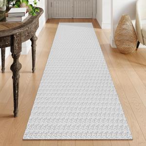 Collive Long Runners Rug for Hallways 2.6x8 Washable Kitchen Runner Rugs Non-Slip Rubber Backed Boho Hallway Runner Rug Gray Braided Farmhouse Carpet Floor Runner for Hall Bedroom Doorway (Grey)
