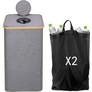 Recycling Bin,100L Recycling Bin for Kitchen Indoor Home,Bottle Recycle 26Gallon Large Capacity With Removable Tote Bag, Collecting Glass Paper Plastic Metal Empty Bottles,Recycle Bin Zip-Top Can