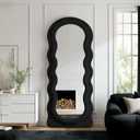 Full Length Mirror 71"x30" Irregular Wavy Full Body Wall Mounted Floor Mirror with Stand Black Flannel Frame Leaning Hanging Wall for Bedroom Entrance Hallway