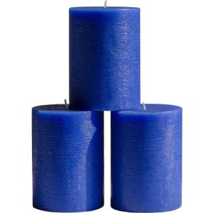 CANDWAX 3x4 inch Pillar Candles Set of 3 Unscented Dripless Rustic Blue Candles for Home Styling, Parties, Weddings, Dcor