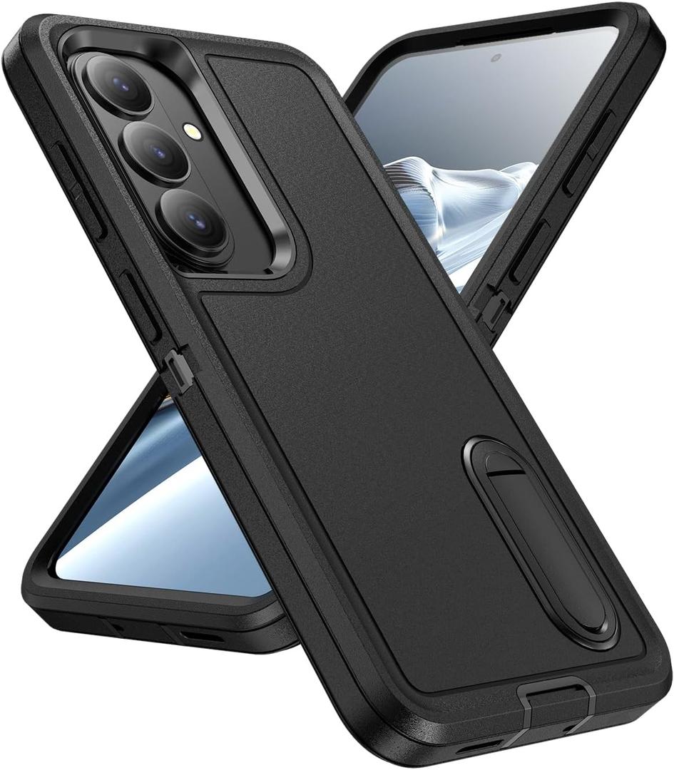 for Samsung Galaxy S26 Plus Case with Kickstand Case 3-Layer Military Grade Protective Case Cover Silicone Heavy Duty Rugged Shockproof for Galaxy S26+ Plus Phone Case (Black+Black)