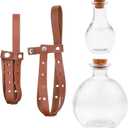 Eco-Fused Cosplay Potion Bottle with Holder - Clear Spherical, Wizard, Witch Costume Accessory - Stopper, Holder, Belt Loop (2x Potion Bottles Black Holders - Brown)