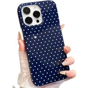 Jmltech for iPhone 15 Pro Max Case Polka Dot Phone Cases Women Girly Retro Vintage Silicone Aesthetic Design Trendy Simple Case Slim Shockproof Protective Cover Navy Blue