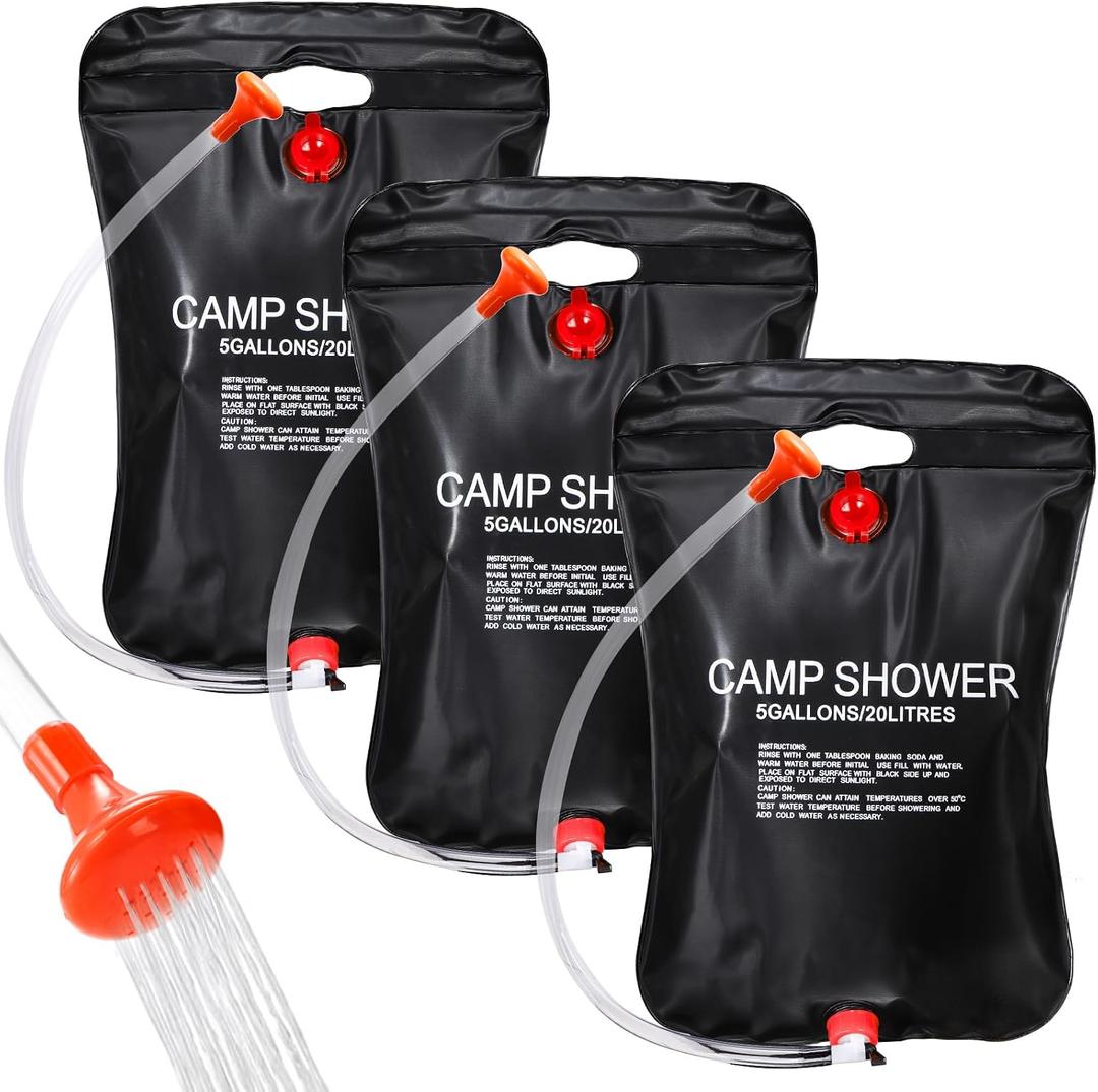 Bekith 3 Pack 5 Gallons/20L Solar Shower Bag, Portable Camping Shower Bag for Camping Beach Swimming Outdoor Traveling Hiking Summer Shower