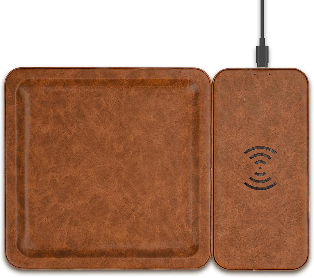 Gifts for Men Dad Husband from Daughter Son Wife, PU Leather Wireless Charging Station and Valet Tray, Present Stocking Stuffers, Boyfriend Valentines Day Birthday Gifts for Him