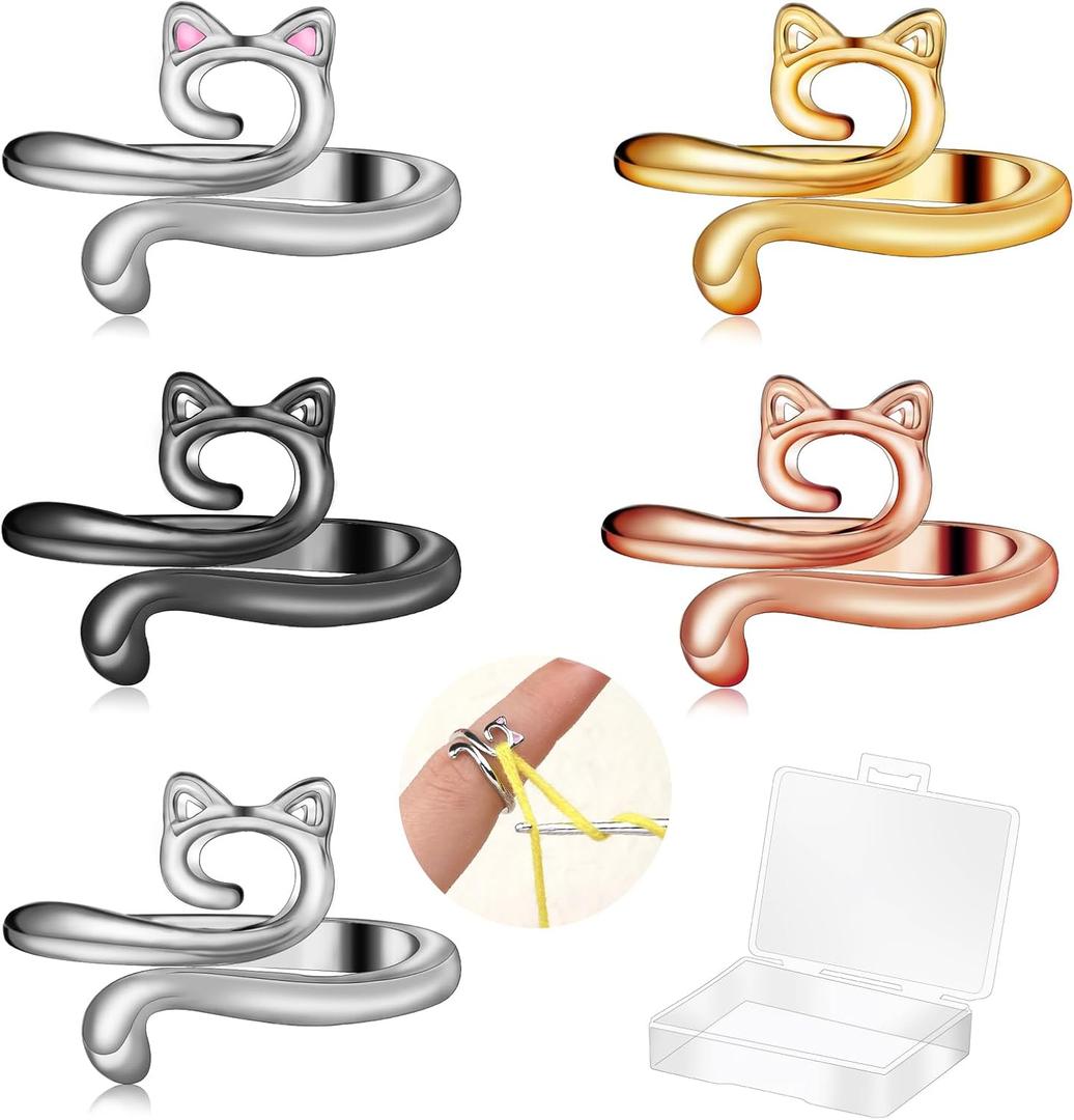 5 Pcs Crochet Ring, Adjustable Crochet Tension Rings, Yarn Ring for Finger Knitting Loop Accessories Tools, Yarn Rings for Women, Mother, Grandma