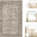 FMFUNCTEX 8x10 Washable Area Rug Vintage Neutral Distressed Large Taupe Non Slip Carpet for Living Room Bedroom Soft Low Pile Indoor Mat Retro Floral Throw Rug for Dining Room Kitchen Office Nursery