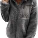 Dokotoo Womens Winter Trendy Full Zipper Fleece Jackets Long Sleeve Relaxed Warm Teddy Coats with Pockets (Medium, Grey)