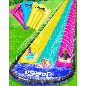 JAMBO XL 20Ft Premium Slip Splash and Slide with 3 Bodyboards, Heavy Duty Water Slide- Advanced 3-Way Water Sprinkler System, Backyard Waterslide Outdoor Water Toys n Slides for Kids Splash Pad