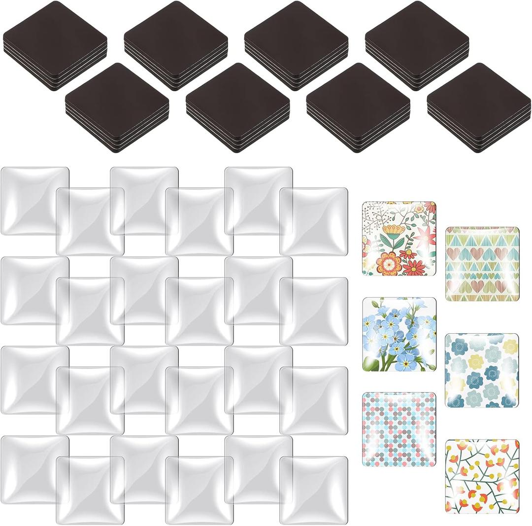 72 Pieces Craft Magnets Glass Ceramic Ferrite Magnet with Adhesive Backing and Transparent Clear Glass Cabochons for DIY Craft Fridge Refrigerator Pendants (1.2 Inch, Square)